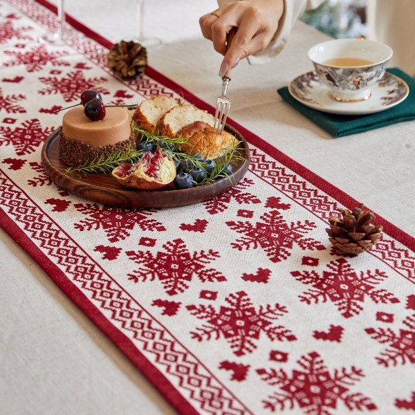 Red snowflake table runner