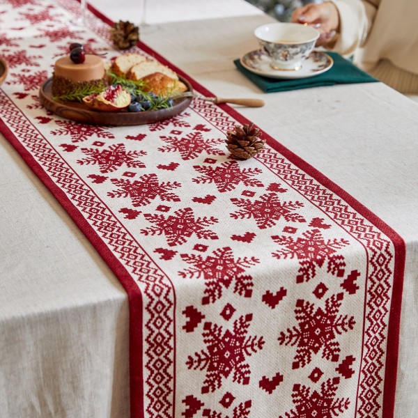 Red snowflake table runner