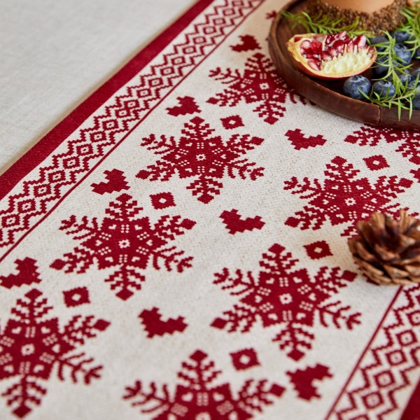 Red snowflake table runner