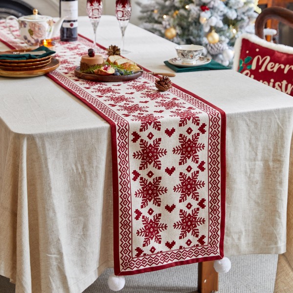 Red snowflake table runner