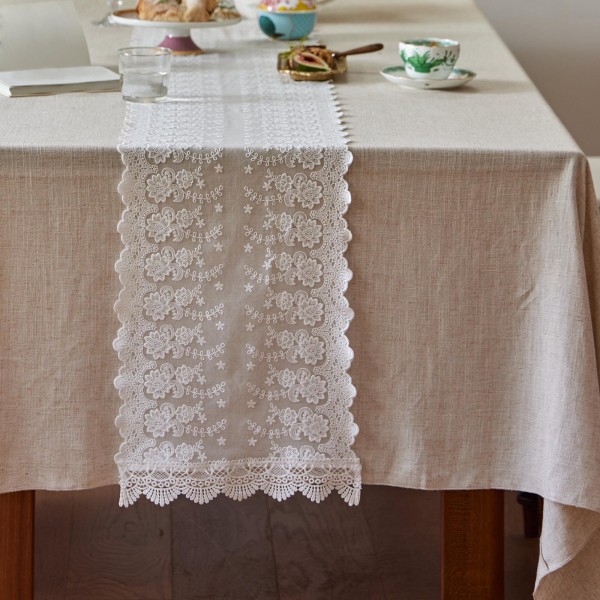 White lace embroidered table runner