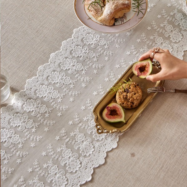 White lace embroidered table runner