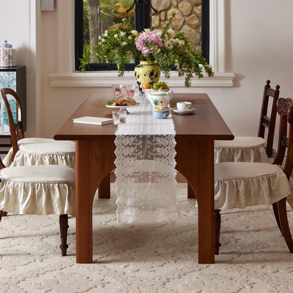 White lace embroidered table runner