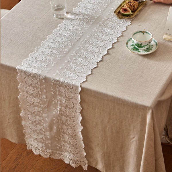 White lace embroidered table runner