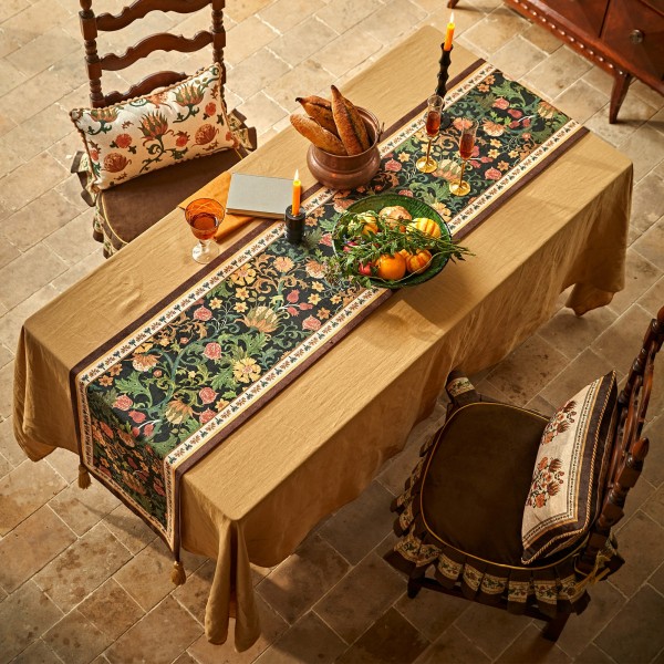 Dark floral plant pattern table runner