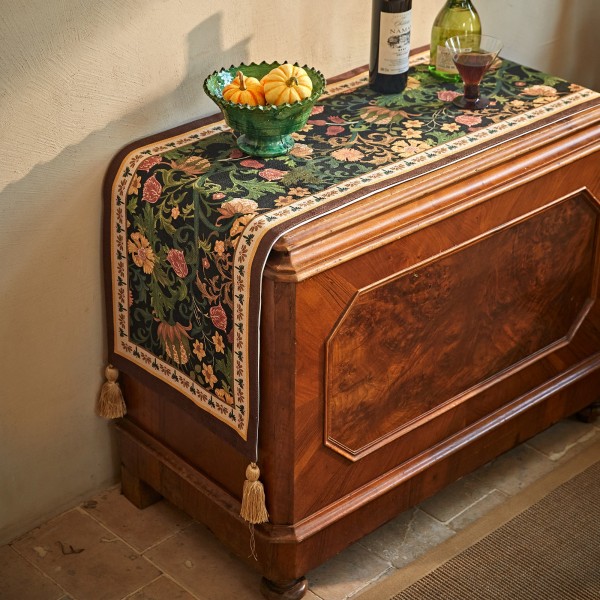 Dark floral plant pattern table runner