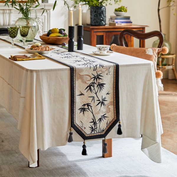 Ink Brown Bamboo Pattern Table Runner
