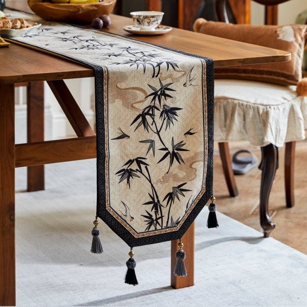 Ink Brown Bamboo Pattern Table Runner