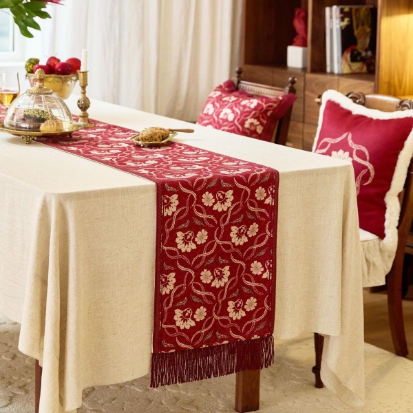 Luxurious Red Floral Table Runner