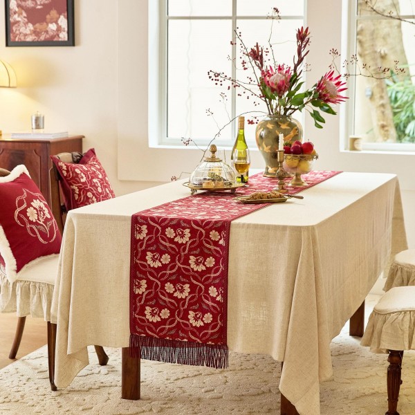Luxurious Red Floral Table Runner