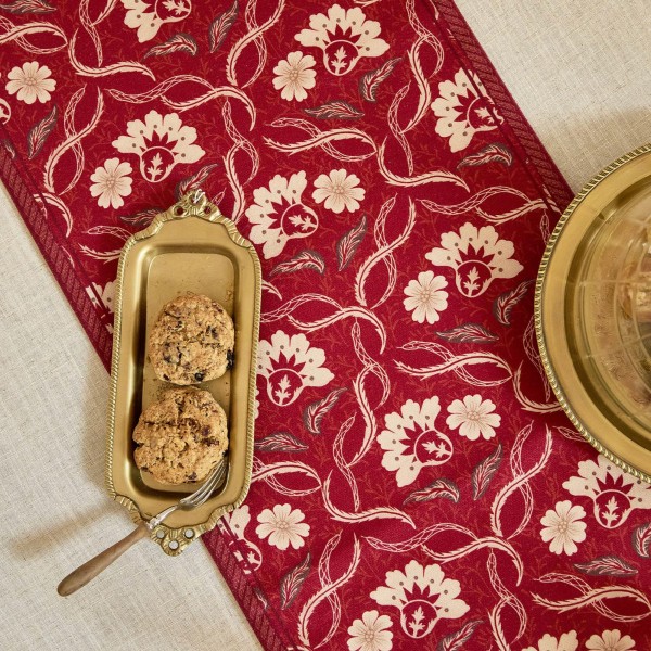 Luxurious Red Floral Table Runner