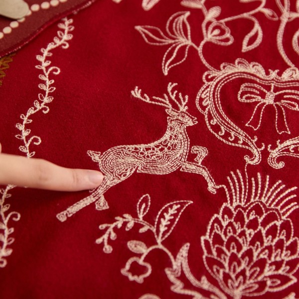 Red Table Runner with Charming Deer