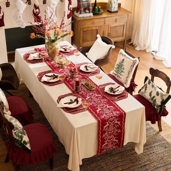 Red Table Runner with Charming Deer