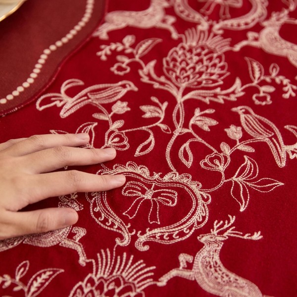 Red Table Runner with Charming Deer