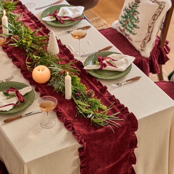 Ruffles Embellished Red Table Runner