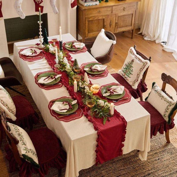 Ruffles Embellished Red Table Runner