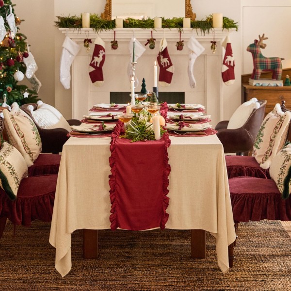 Ruffles Embellished Red Table Runner