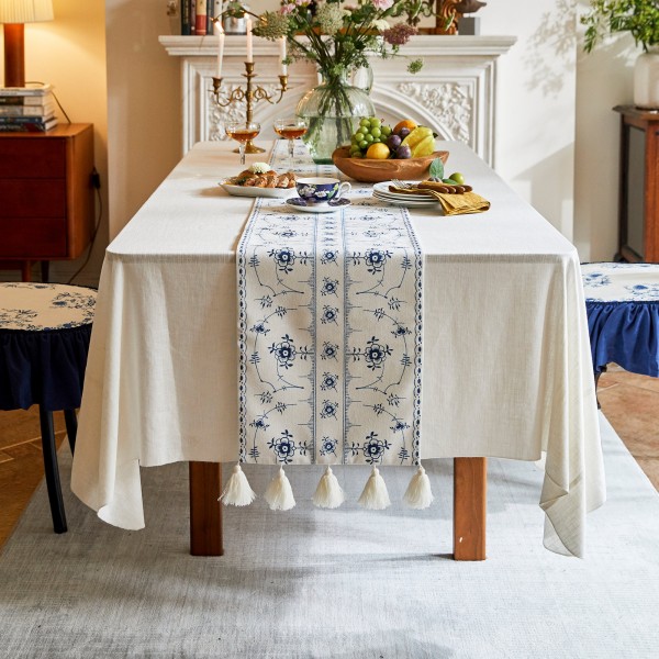 Blue floral pattern table runner