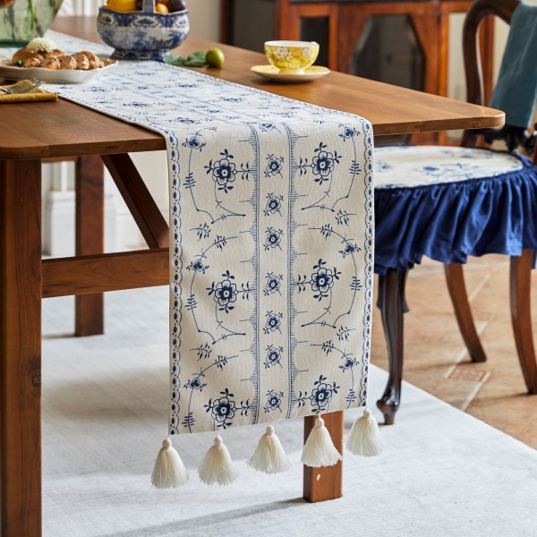 Blue floral pattern table runner