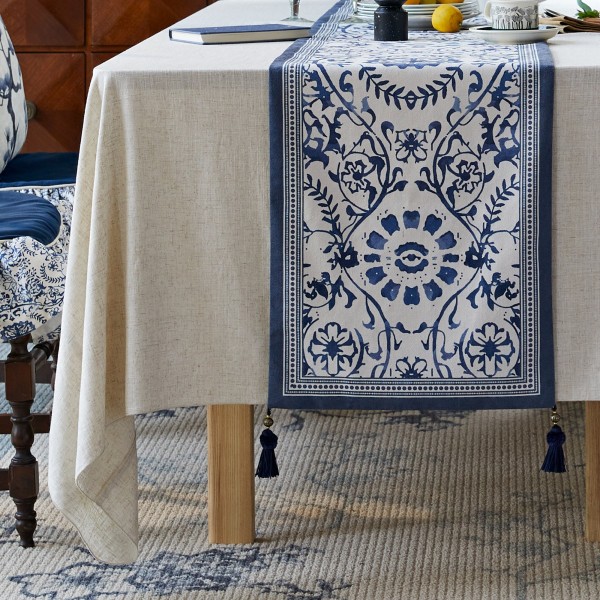 Unique indigo-dyed table runner
