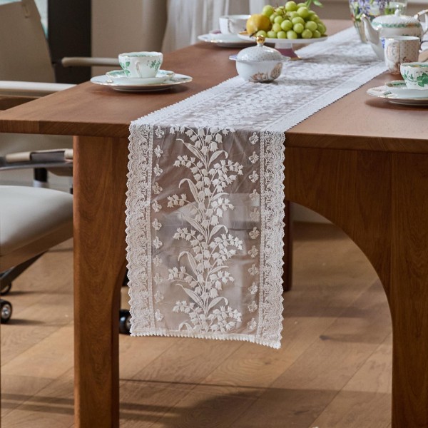Lily of the Valley Embroidered Lace Table Runner