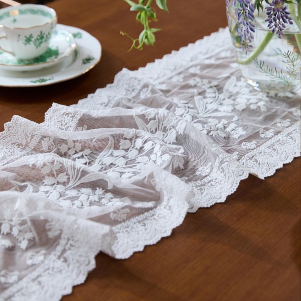 Lily of the Valley Embroidered Lace Table Runner