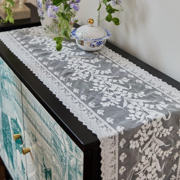 Lily of the Valley Embroidered Lace Table Runner