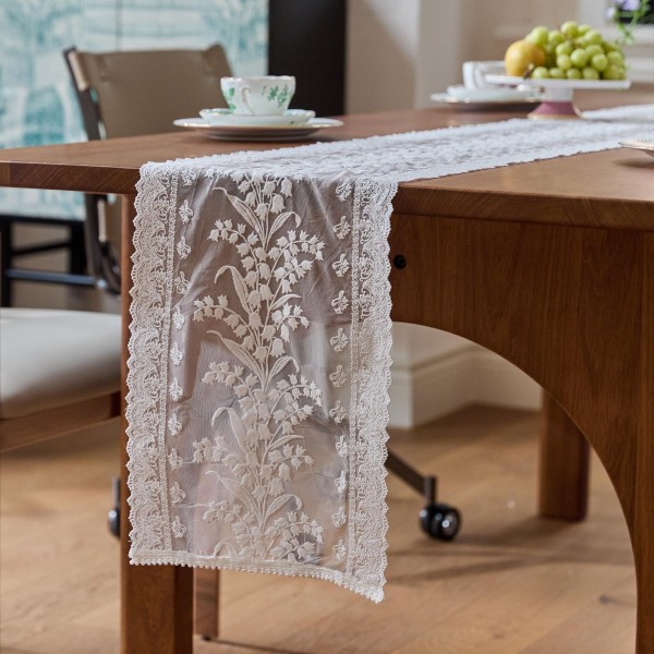 Lily of the Valley Embroidered Lace Table Runner