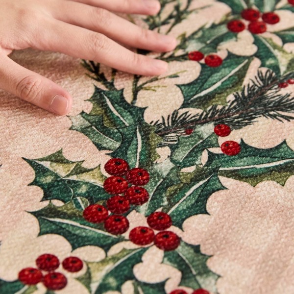 Christmas themed table runner with holly and berries