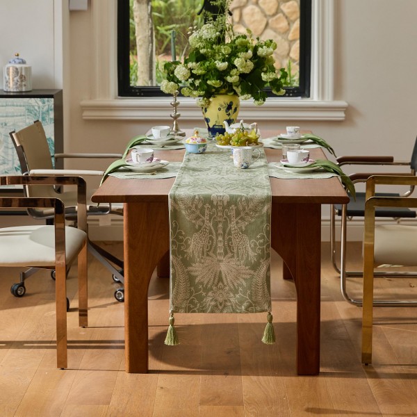 Intricate floral and deer patterned table runner