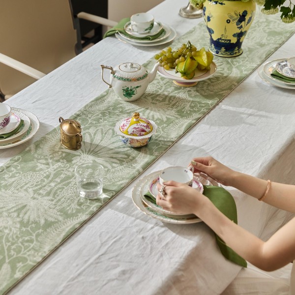 Intricate floral and deer patterned table runner
