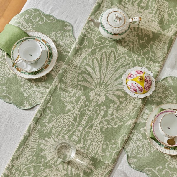 Intricate floral and deer patterned table runner
