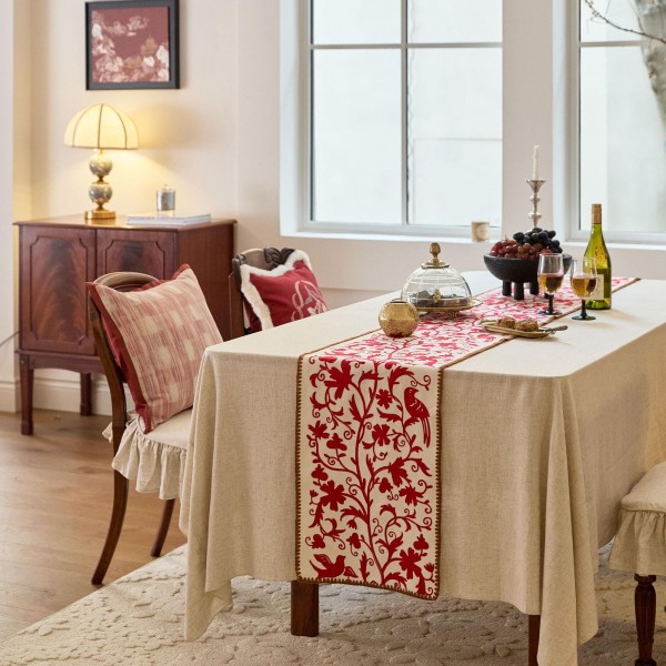 Red Floral Vine Table Runner
