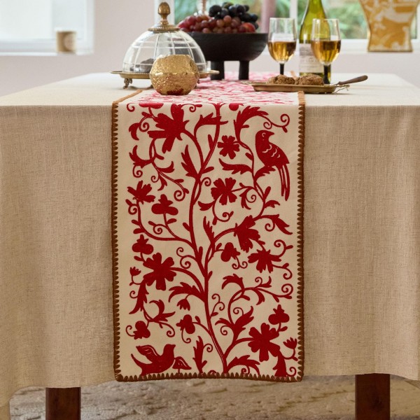 Red Floral Vine Table Runner