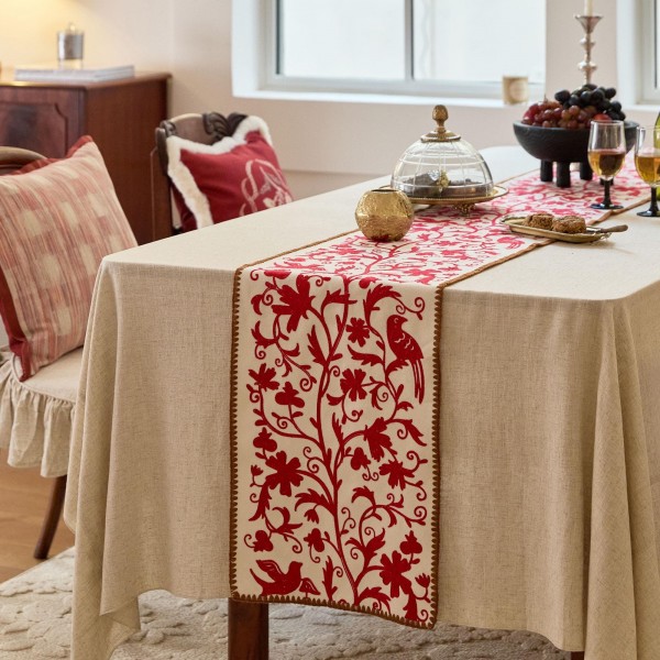 Red Floral Vine Table Runner