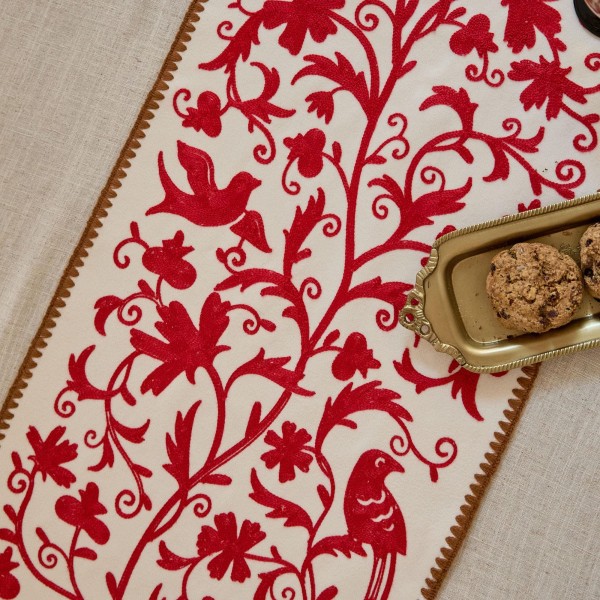 Red Floral Vine Table Runner