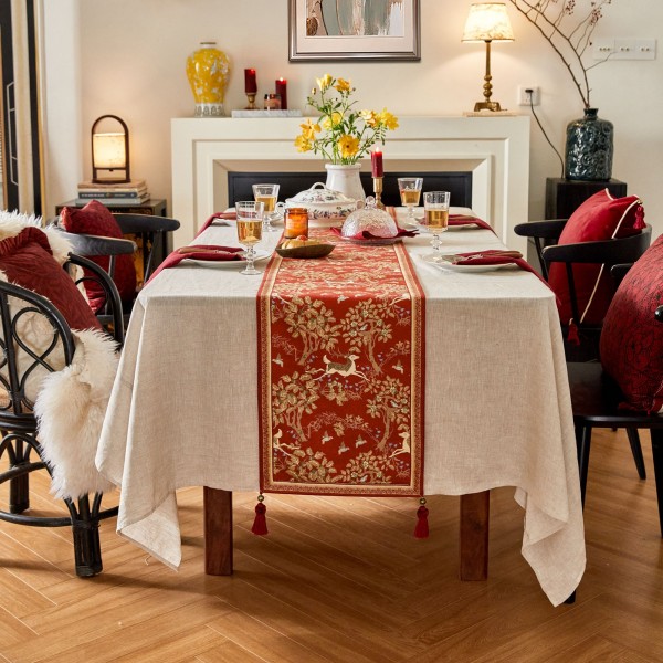 Vintage reindeer and tree pattern table runner