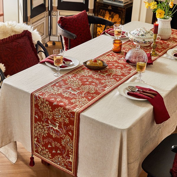 Vintage reindeer and tree pattern table runner