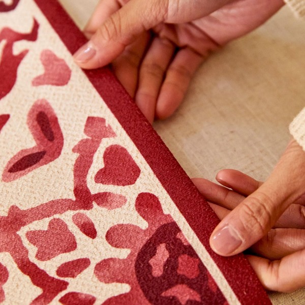Red and White Intricate Floral Pattern Table Runner